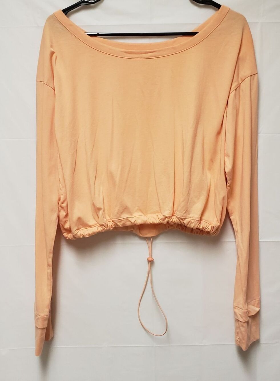 Women’s FLX Salmon Orange Thumbhole Drawstring Athleisure T-Shirt Sz L NWOT
